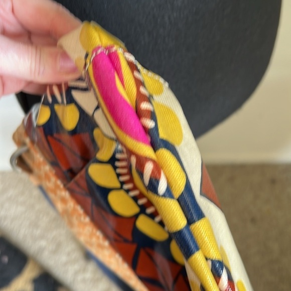 Fossil Vintage Key-Per Crossbody Hobo Canvas Bag Paisley Design Orange Hot Pink - Picture 12 of 16